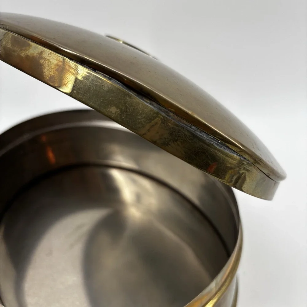 Vintage Brass Chinese Longevity Jewelry Trinket Keepsake Box, Oval, 11